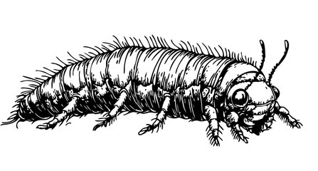 Monochrome Cartoon Caterpillar Exquisite Hand-Drawn Illustration, Sketch, No Background