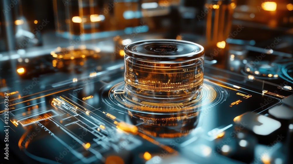 Aufkleber transparent container on futuristic technological interface