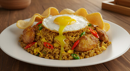 Delicious Chicken Fried Rice with Fried Egg and Crackers A Culinary Delight
