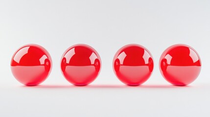 four shiny red spheres on a white background