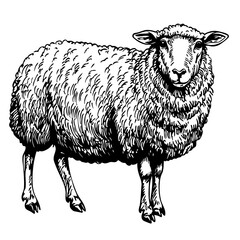 Monochrome Sheep Exquisite Hand-Drawn Illustration, Sketch, No Background