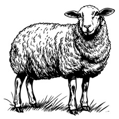 Monochrome Sheep Exquisite Hand-Drawn Illustration, Sketch, No Background