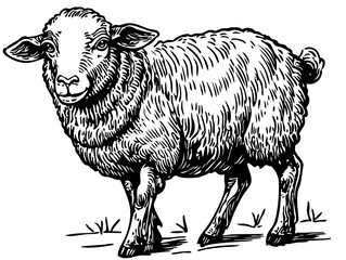 Monochrome Sheep Portrait Elegant and Detailed, Sketch, No Background