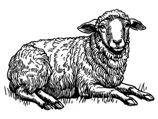 Monochrome Sheep Portrait Elegant and Detailed, Sketch, No Background