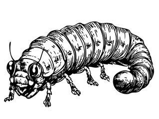 Striking Cartoon Caterpillar Image Perfect for Logos and Illustrations, Sketch, Transparent Background