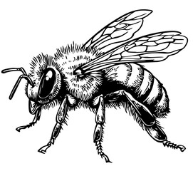 Stylized Bee Outline Versatile Vector Art, Sketch, Transparent Background