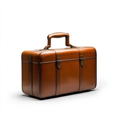 vintage brown leather suitcase isolated on white background