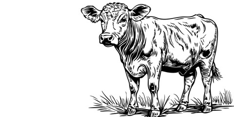 Stylized Cartoon Cow Outline Versatile Vector Art, Sketch, Transparent Background