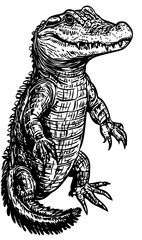 Stylized Cartoon Crocodile Outline Versatile Vector Art, Sketch, Transparent Background