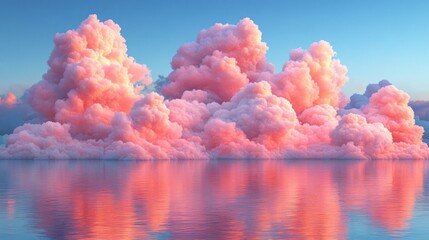 Fototapeta premium Pink cloudscape sunset ocean reflection, dreamy sky