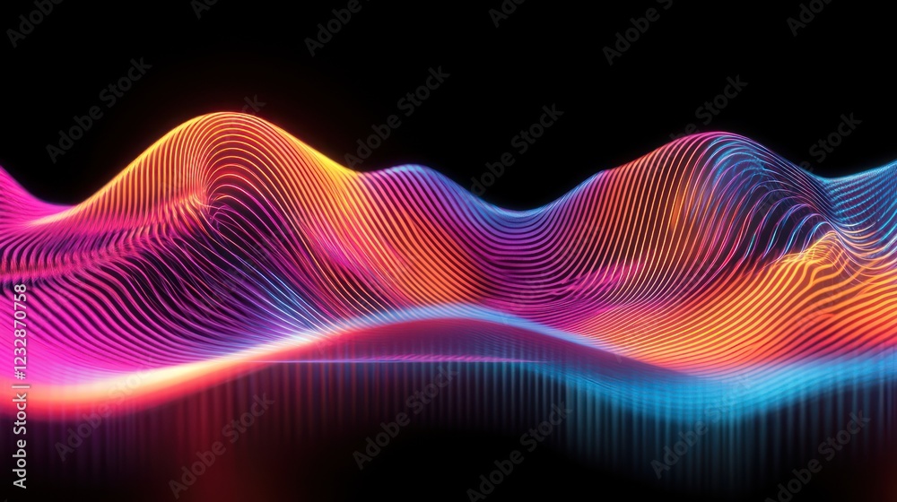 Poster abstract neon wave lines vibrant colors pattern