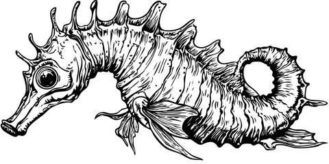 Stylized Seahorse Outline Versatile Vector Art, Transparent Background, Sketch