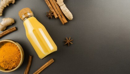 Naklejka premium Golden Turmeric Drink with Spices