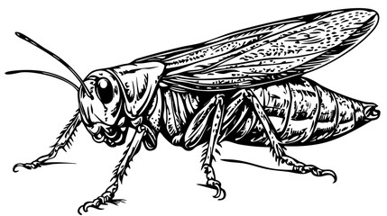 Timeless Cartoon Cricket Silhouette Capturing Nature in Black and White, Sketch, Transparent Background