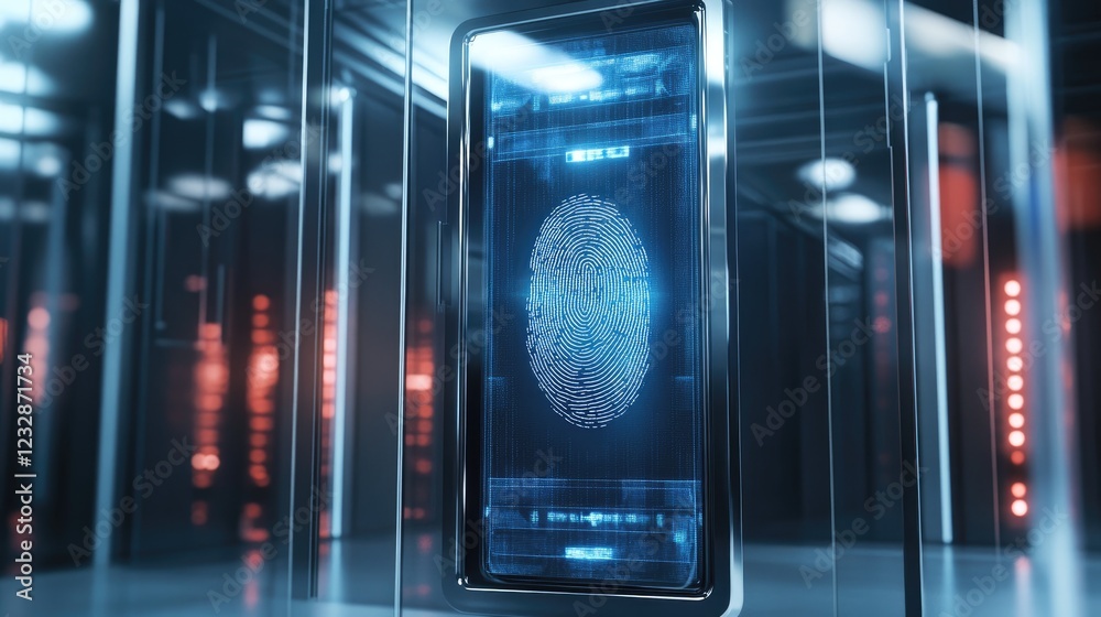 Poster Digital Fingerprint Scan in Modern Server Room