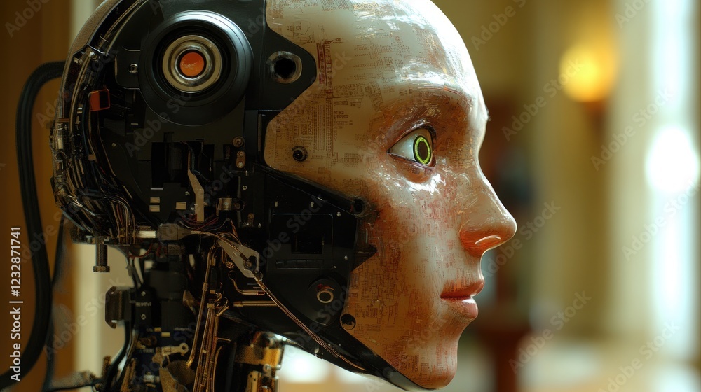Poster A Sophisticated Robotic Head Design Featuring Visible Internal Components