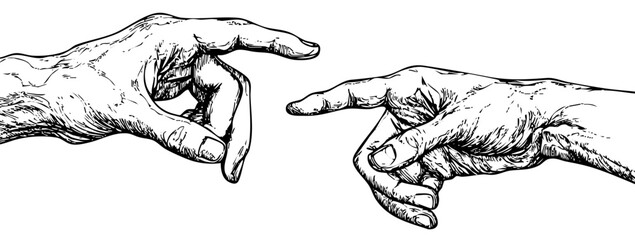 Two Hands Sketch Vector Illustration on Transparent Background - Isolated Line Art with No Background