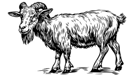 Timeless Cartoon Goat Silhouette Capturing Nature in Black and White, Sketch, Transparent Background