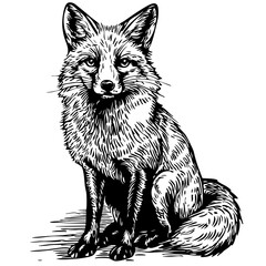 Timeless Cartoon Fox Silhouette Capturing Nature in Black and White, Sketch, Transparent Background