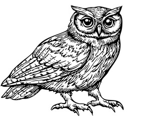 Timeless Cartoon Owl Silhouette, Capturing Nature in Black and White, Sketch, Transparent Background
