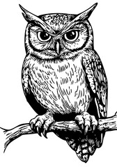 Timeless Cartoon Owl Silhouette, Capturing Nature in Black and White, Sketch, Transparent Background