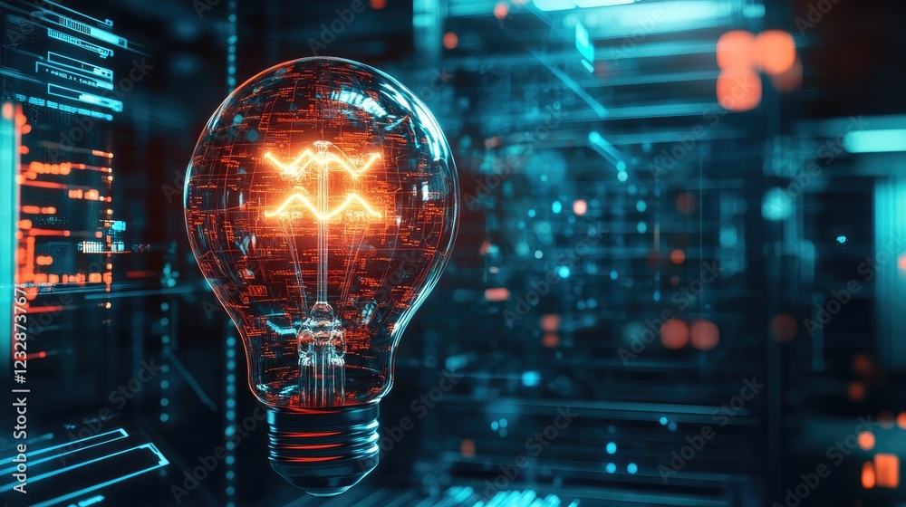 Poster Illuminated Lightbulb Symbolizing Digital Innovation and Technology