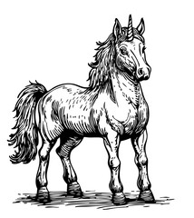 Timeless Unicorn Silhouette Capturing Nature in Black and White, Transparent Background