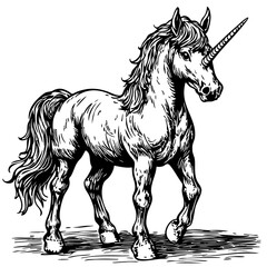 Timeless Unicorn Silhouette Capturing Nature in Black and White, Transparent Background 