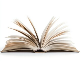 open book with pages fanned out on white background