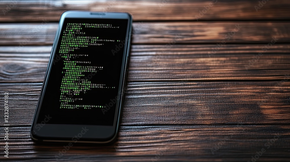 Poster Smartphone Displaying Lines Of Green Computer Code