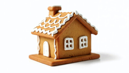 A gingerbread cookie shaped like a house, isolated on a transparent background.