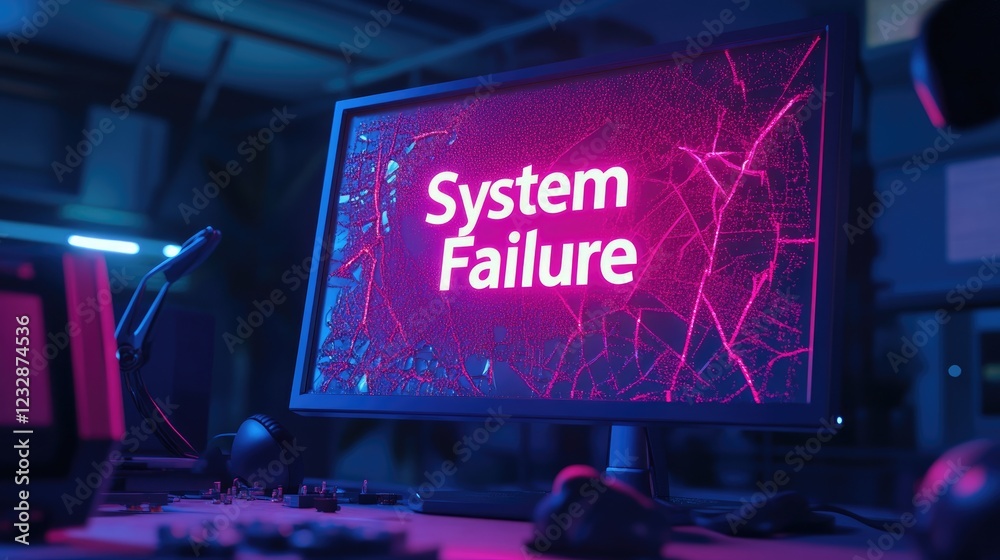 Poster Cracked computer screen displays system failure message