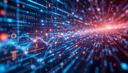 Digital background perfect for tech processes, business data transfer & encryption, neural networks, digital archives,  artificial intelligence, sound and graphic presentation, science, education, etc