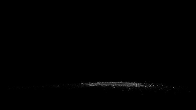 Split Debris Particles Explosion on black png Background. Detonation of stones, meteorites or asteroids. Mining stones fragments flying in slow motion on space.