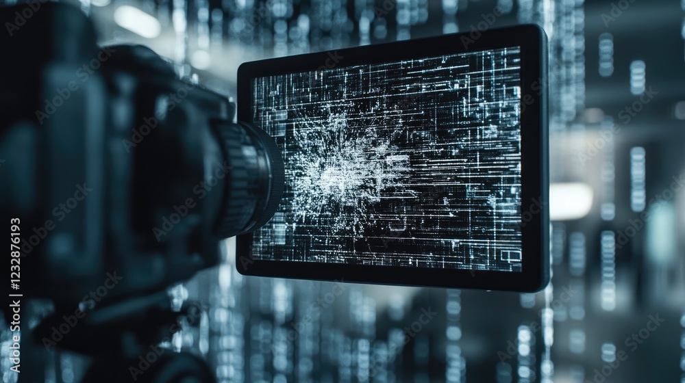 Poster Camera screen displays digital data stream code