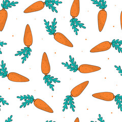Carrots doodles, cartoon elements seamless pattern for wallpaper, textile prints, product packaging, background, wrapping paper, nursery decor, etc. EPS 10