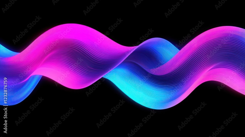 Aufkleber abstract neon waves flowing dynamically across black