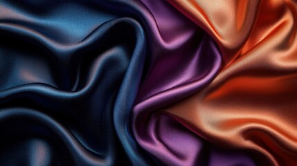 Obraz premium Flowing blue, purple, and orange silk drapery background for textiles