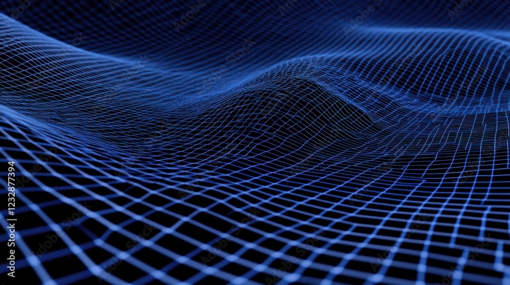 Wall mural a blue and black image of a wave with a grid pattern