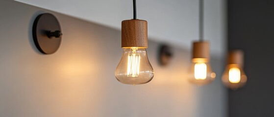 modern light fixtures with exposed filament light bulbs hanging from a ceiling