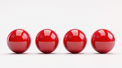 four shiny red spheres on a white background