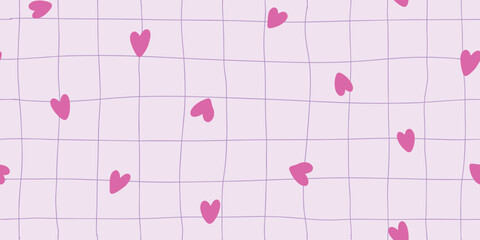 alentine's day groovy checkered seamless pattern with pink hearts for wallpaper, scrapbooking, textile prints, stationery, wrapping paper, etc. EPS 10