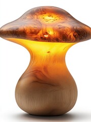 Mushroom lamp glows with warm light.