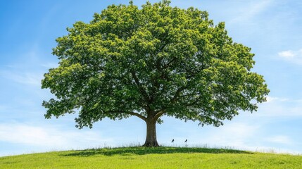 Obraz premium Majestic Oak Tree Stands Tall in Sunny Meadow