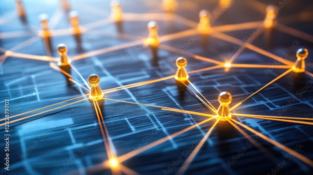 Poster Golden Figures Connected In A Network Display