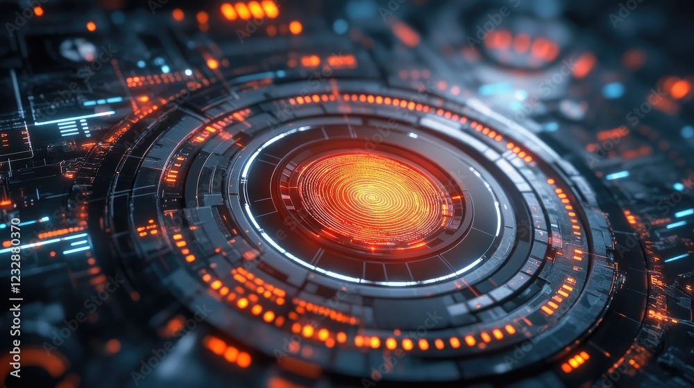 Poster futuristic technology fingerprint scanner interface design