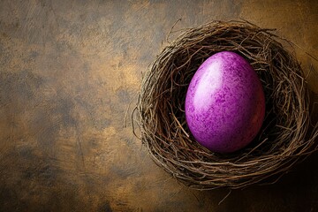 A single Easter egg resting in a nest symbolizes rebirth hope and new beginnings capturing the essence of renewal and the promise of brighter days in a natural organic setting.
