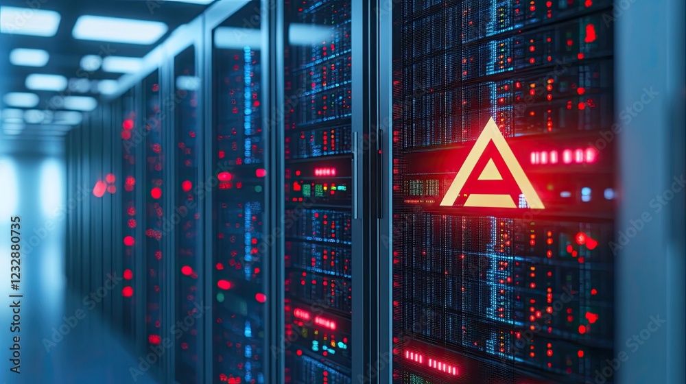 Poster server room alert system shows data center warning