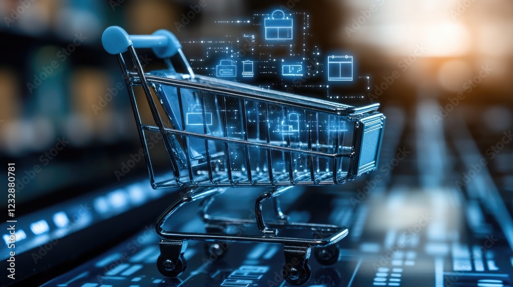 Poster shopping cart illustrating digital ecommerce transactions