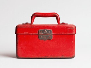 vintage red toolbox isolated on white background